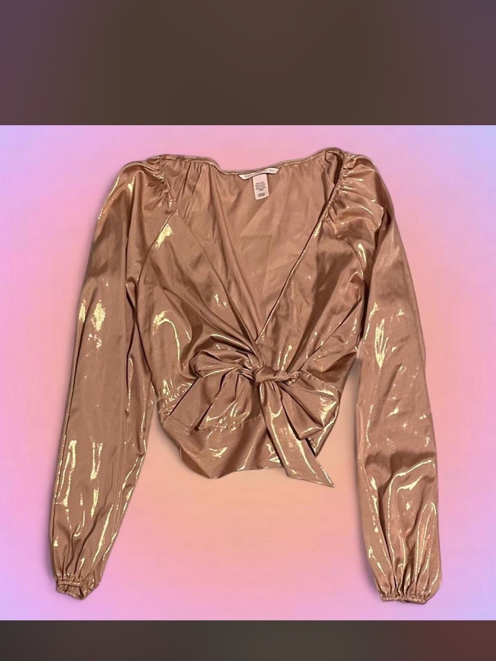 Victoria's Secret Metallic Taupe Tie-Front Blouse